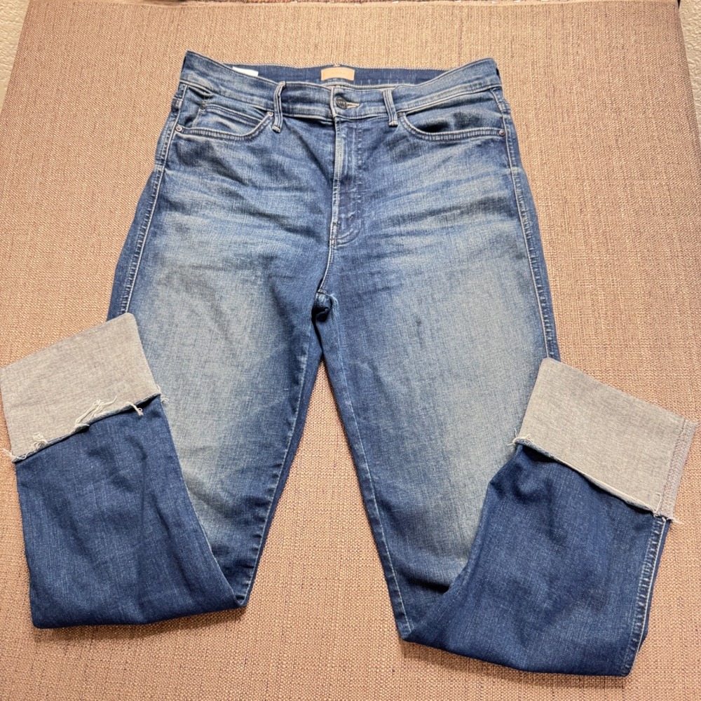 Mother The Pony Boy Ankle Fray Jeans Lure Me In Blue Denim Size 30